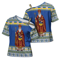 Ukraine Christmas Cross Shoulder Shirt Saint Nicholas Vyshyvanka Style - Wonder Print Shop