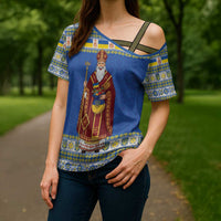 Ukraine Christmas Cross Shoulder Shirt Saint Nicholas Vyshyvanka Style - Wonder Print Shop