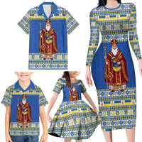 Ukraine Christmas Family Matching Long Sleeve Bodycon Dress and Hawaiian Shirt Saint Nicholas Vyshyvanka Style - Wonder Print Shop