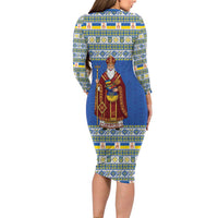 Ukraine Christmas Family Matching Long Sleeve Bodycon Dress and Hawaiian Shirt Saint Nicholas Vyshyvanka Style - Wonder Print Shop