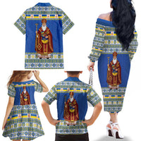Ukraine Christmas Family Matching Off The Shoulder Long Sleeve Dress and Hawaiian Shirt Saint Nicholas Vyshyvanka Style - Wonder Print Shop
