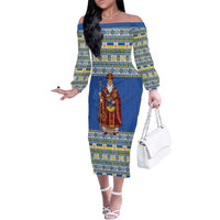 Ukraine Christmas Family Matching Off The Shoulder Long Sleeve Dress and Hawaiian Shirt Saint Nicholas Vyshyvanka Style - Wonder Print Shop