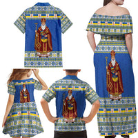 Ukraine Christmas Family Matching Off Shoulder Maxi Dress and Hawaiian Shirt Saint Nicholas Vyshyvanka Style - Wonder Print Shop