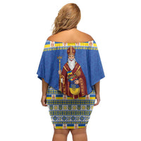 Ukraine Christmas Family Matching Off Shoulder Short Dress and Hawaiian Shirt Saint Nicholas Vyshyvanka Style - Wonder Print Shop