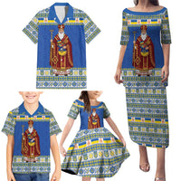 Ukraine Christmas Family Matching Puletasi and Hawaiian Shirt Saint Nicholas Vyshyvanka Style - Wonder Print Shop