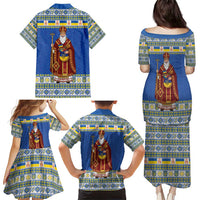 Ukraine Christmas Family Matching Puletasi and Hawaiian Shirt Saint Nicholas Vyshyvanka Style - Wonder Print Shop