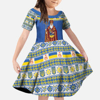 Ukraine Christmas Family Matching Short Sleeve Bodycon Dress and Hawaiian Shirt Saint Nicholas Vyshyvanka Style - Wonder Print Shop