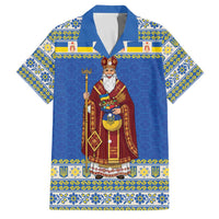 Ukraine Christmas Family Matching Short Sleeve Bodycon Dress and Hawaiian Shirt Saint Nicholas Vyshyvanka Style - Wonder Print Shop