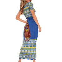 Ukraine Christmas Family Matching Short Sleeve Bodycon Dress and Hawaiian Shirt Saint Nicholas Vyshyvanka Style - Wonder Print Shop