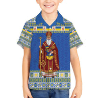 Ukraine Christmas Family Matching Short Sleeve Bodycon Dress and Hawaiian Shirt Saint Nicholas Vyshyvanka Style - Wonder Print Shop