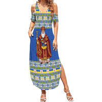Ukraine Christmas Family Matching Summer Maxi Dress and Hawaiian Shirt Saint Nicholas Vyshyvanka Style - Wonder Print Shop