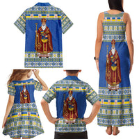 Ukraine Christmas Family Matching Tank Maxi Dress and Hawaiian Shirt Saint Nicholas Vyshyvanka Style - Wonder Print Shop