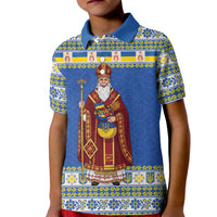 Ukraine Christmas Kid Polo Shirt Saint Nicholas Vyshyvanka Style - Wonder Print Shop