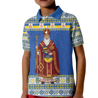 Ukraine Christmas Kid Polo Shirt Saint Nicholas Vyshyvanka Style - Wonder Print Shop