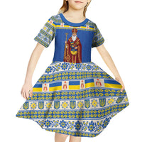 Ukraine Christmas Kid Short Sleeve Dress Saint Nicholas Vyshyvanka Style - Wonder Print Shop