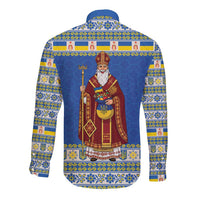 Ukraine Christmas Long Sleeve Button Shirt Saint Nicholas Vyshyvanka Style - Wonder Print Shop