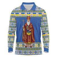 Ukraine Christmas Long Sleeve Polo Shirt Saint Nicholas Vyshyvanka Style - Wonder Print Shop