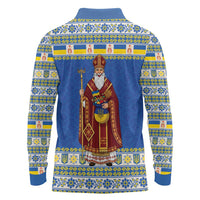 Ukraine Christmas Long Sleeve Polo Shirt Saint Nicholas Vyshyvanka Style - Wonder Print Shop