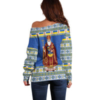 Ukraine Christmas Off Shoulder Sweater Saint Nicholas Vyshyvanka Style - Wonder Print Shop