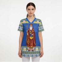 Ukraine Christmas Scrub Top Saint Nicholas Vyshyvanka Style - Wonder Print Shop