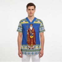 Ukraine Christmas Scrub Top Saint Nicholas Vyshyvanka Style - Wonder Print Shop