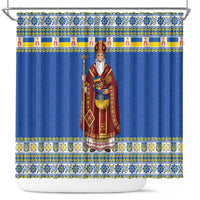 Ukraine Christmas Shower Curtain Saint Nicholas Vyshyvanka Style - Wonder Print Shop