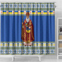 Ukraine Christmas Shower Curtain Saint Nicholas Vyshyvanka Style - Wonder Print Shop
