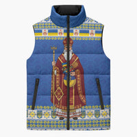 Ukraine Christmas Sleeveless Puffer Jacket Saint Nicholas Vyshyvanka Style - Wonder Print Shop
