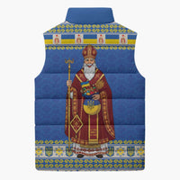 Ukraine Christmas Sleeveless Puffer Jacket Saint Nicholas Vyshyvanka Style - Wonder Print Shop