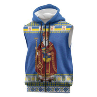 Ukraine Christmas Sleeveless Zip Hoodie Saint Nicholas Vyshyvanka Style - Wonder Print Shop