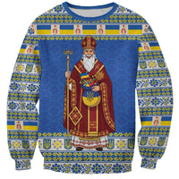 Ukraine Christmas Sweatshirt Saint Nicholas Vyshyvanka Style - Wonder Print Shop