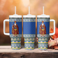 Ukraine Christmas Tumbler With Handle Saint Nicholas Vyshyvanka Style - Wonder Print Shop