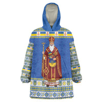 Ukraine Christmas Wearable Blanket Hoodie Saint Nicholas Vyshyvanka Style - Wonder Print Shop
