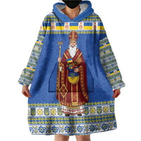 Ukraine Christmas Wearable Blanket Hoodie Saint Nicholas Vyshyvanka Style - Wonder Print Shop