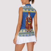 Ukraine Christmas Women Sleeveless Polo Shirt Saint Nicholas Vyshyvanka Style - Wonder Print Shop