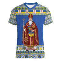 Ukraine Christmas Women V-Neck T-Shirt Saint Nicholas Vyshyvanka Style - Wonder Print Shop