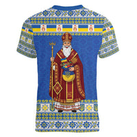 Ukraine Christmas Women V-Neck T-Shirt Saint Nicholas Vyshyvanka Style - Wonder Print Shop