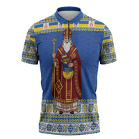 Ukraine Christmas Zipper Polo Shirt Saint Nicholas Vyshyvanka Style - Wonder Print Shop