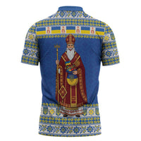 Ukraine Christmas Zipper Polo Shirt Saint Nicholas Vyshyvanka Style - Wonder Print Shop