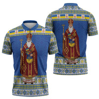 Ukraine Christmas Zipper Polo Shirt Saint Nicholas Vyshyvanka Style - Wonder Print Shop