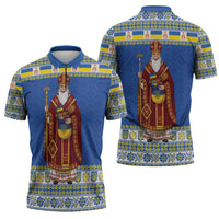 Ukraine Christmas Zipper Polo Shirt Saint Nicholas Vyshyvanka Style - Wonder Print Shop