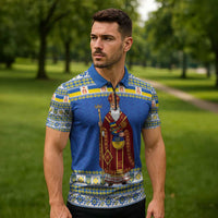 Ukraine Christmas Zipper Polo Shirt Saint Nicholas Vyshyvanka Style - Wonder Print Shop