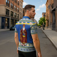 Ukraine Christmas Zipper Polo Shirt Saint Nicholas Vyshyvanka Style - Wonder Print Shop