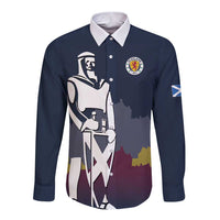 Custom Scotland Football Long Sleeve Button Shirt William Wallace Statue Edinburgh Castle Art