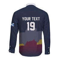 Custom Scotland Football Long Sleeve Button Shirt William Wallace Statue Edinburgh Castle Art