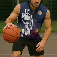 Custom Scotland Football Sleeveless Zip Hoodie William Wallace Statue Edinburgh Castle Art