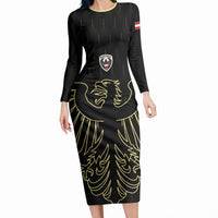 Custom World Football 2026 Austria Long Sleeve Bodycon Dress Austrian Eagles Black Glory