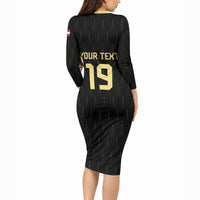 Custom World Football 2026 Austria Long Sleeve Bodycon Dress Austrian Eagles Black Glory