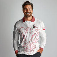 Custom World Football 2026 Austria Long Sleeve Polo Shirt Austrian Eagles White Glory
