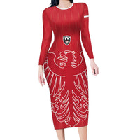 Custom World Football 2026 Austria Long Sleeve Bodycon Dress Austrian Eagles Red Glory